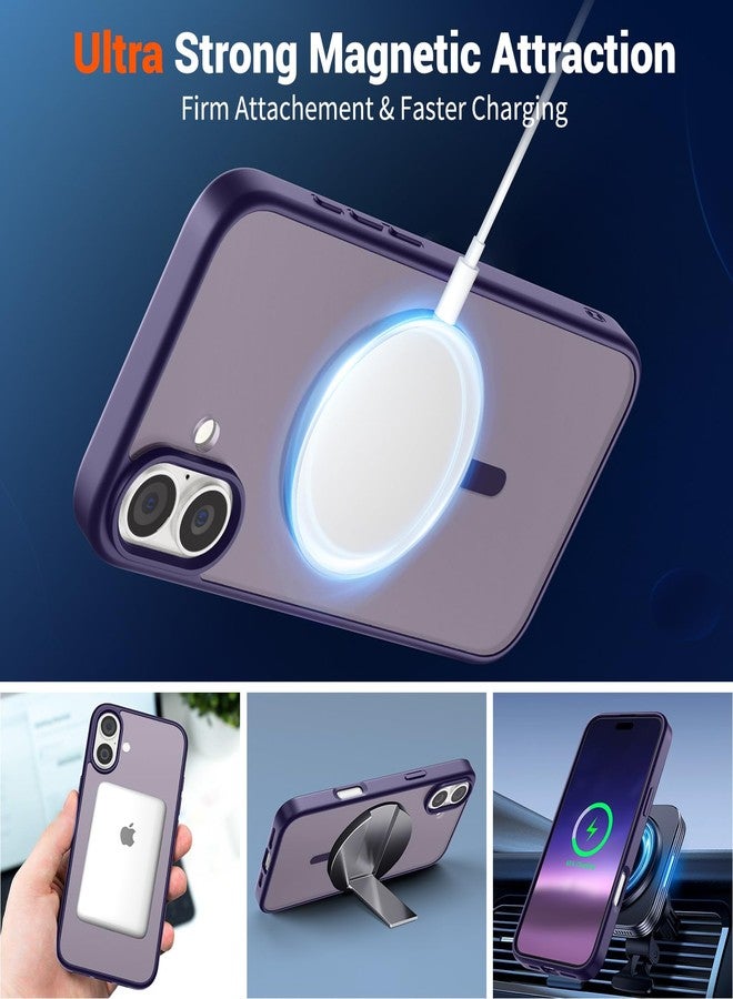 استلق جراب SUPFINE المغناطيسي لهاتف iPhone 16 Plus (متوافق مع MagSafe) (حماية فائقة ضد السقوط بمعايير عسكرية) جراب نحيف شفاف غير لامع مقاوم للصدمات ومضاد لبصمات الأصابع، لون بنفسجي داكن - Image 5