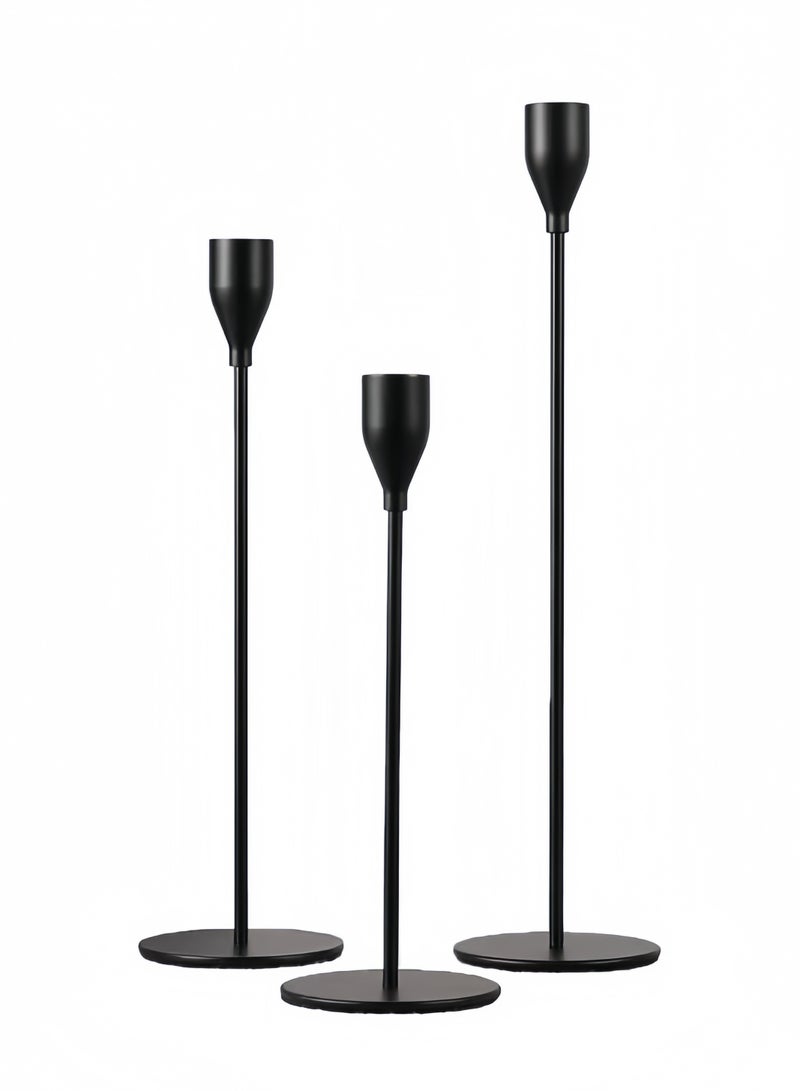 Matte Black Candle Holders Set of 3 for Taper Candles, Decorative Candlestick Holder for Wedding, Dinning, Party, Fits 3/4 inch Thick Candle&Led Candles (Metal Candle Stand) - Image 2