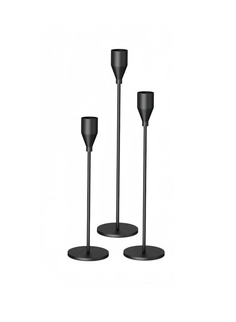 Matte Black Candle Holders Set of 3 for Taper Candles, Decorative Candlestick Holder for Wedding, Dinning, Party, Fits 3/4 inch Thick Candle&Led Candles (Metal Candle Stand) - Image 1