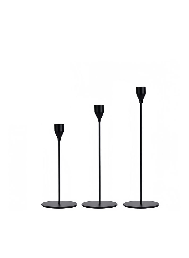Matte Black Candle Holders Set of 3 for Taper Candles, Decorative Candlestick Holder for Wedding, Dinning, Party, Fits 3/4 inch Thick Candle&Led Candles (Metal Candle Stand) - Image 3