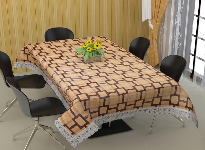 HOMECROWN 6 Seater Waterproof Dining Table Cover Dustproof Plastic Printed PVC Table Cover with Embroidered Lace Border 60 x 90 Inches Multicolor Pack of 1 - Image 1