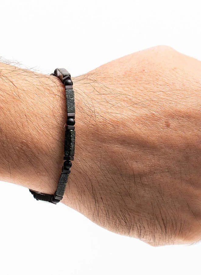 CHRYSOSTOMOS Handmade Adjustable Beaded Bracelet for Men with Green Agate and Black Hematite