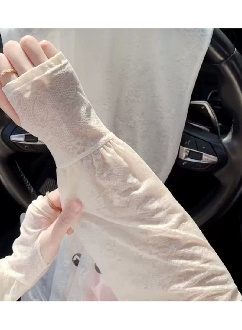 Goolsky Lace Ice Silk Arm Sleeves Women Summer – UV Protection Loose Fit Sun Gloves Driving Outdoor Cooling Sleeves, Trendy - Image 2