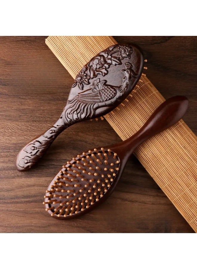 Generic Hand carved sandalwood cushion comb, oval scalp massage brush, suitable for all hair types, wooden comb  - Image 3