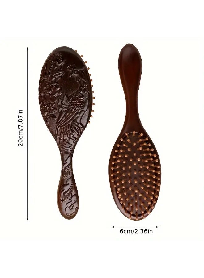 Generic Hand carved sandalwood cushion comb, oval scalp massage brush, suitable for all hair types, wooden comb  - Image 2