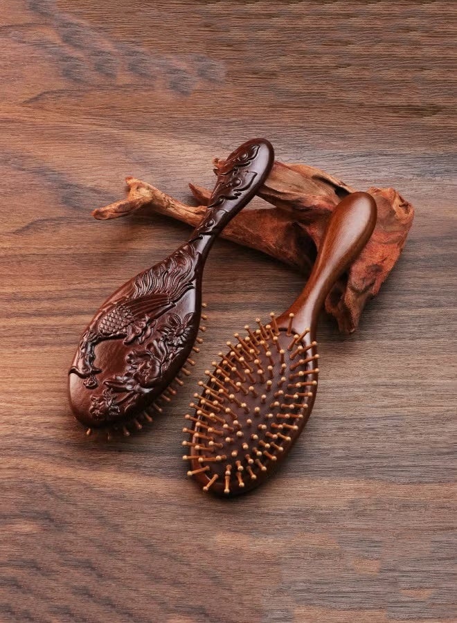 مشط وسادة خشب الصندل المنحوت باليد ، فرشاة تدليك فروة الرأس البيضاوية ، مناسبة لجميع أنواع الشعر ، مشط خشبي - Image 1