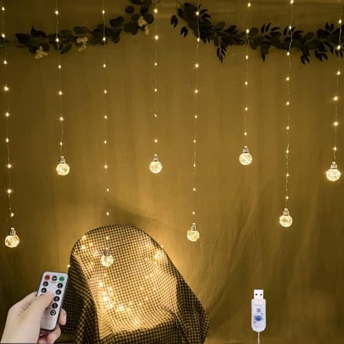 XERGY Wishing Ball Curtain Lights 200 LED Window Curtain String Lights with Remote, USB Battery Powered Twinkle Globe Fairy Lights diwali lights for decoration for home Wedding Party Bedroom Christmas - Image 1