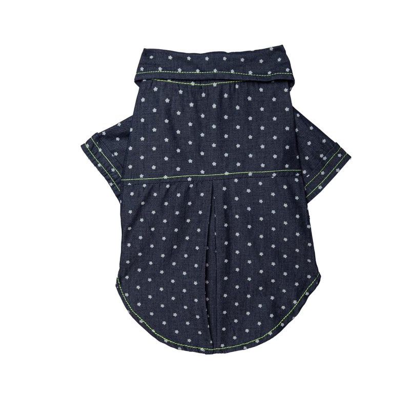 Lulala Dog Dress – Bobby Print Summer Sundress with Polka Dot Denim Skirt, Contrast Stitching Pet Outfit for Dogs Cats Puppies (18Inch, Navy Blue) - Image 4