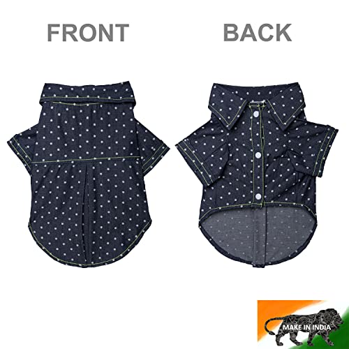 Lulala Dog Dress – Bobby Print Summer Sundress with Polka Dot Denim Skirt, Contrast Stitching Pet Outfit for Dogs Cats Puppies (18Inch, Navy Blue) - Image 2