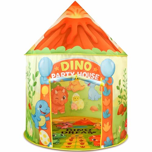 Amplov LED Dinosaur Play Tent for Kids 53 41 Light Up Pop Up IndoorOutdoor Playhouse Fort with Carrying Bag Foldable Dino Pretend Play Tent for Toddlers Ages 35 Ideal Gift for Ages 39 - Image 1