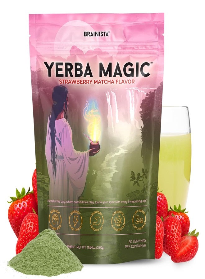 Brainista Instant Yerba Mate Powder Tea, Super 3-in-1 Drink: Clean Energy, Clears Mental Fog, and Improves Gut Health with Nootropics, Prebiotics, and Probiotics | - Image 1