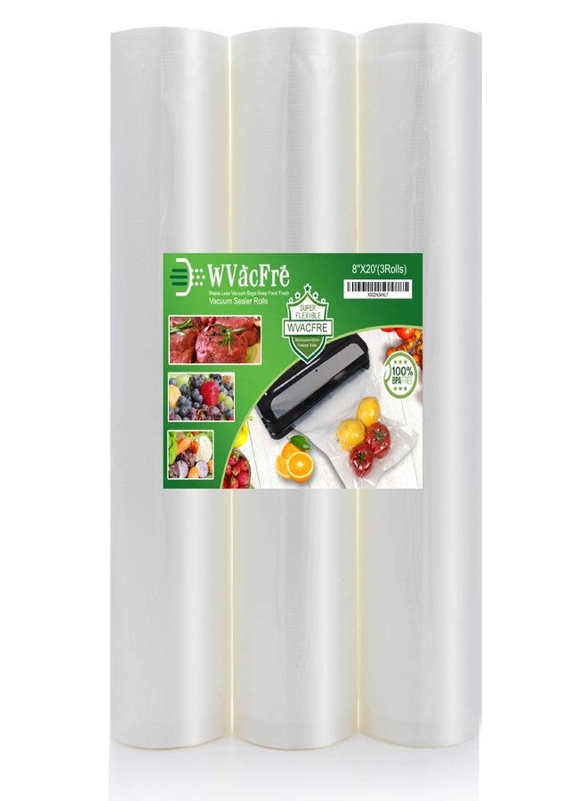WVacFre 3Pack 8''x20' Food Vacuum Sealer Bags Rolls with Commercial Grade,BPA Free,Heavy Duty,Great for Food Vac Storage or Sous Vide Cooking - Image 1