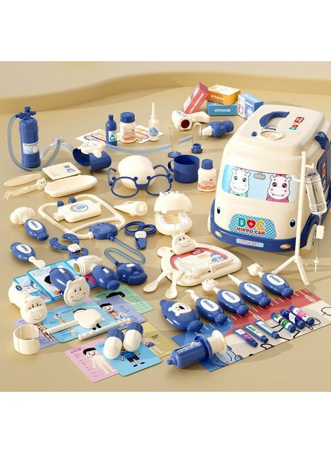 Simulation Children's Medicine Box Toys Full Set Of Small Doctor Equipment Children's Toys Girls Children's Toolbox-Colour:Luxury Package [blue Ambulance Storage] 72-piece Set-Specification:Standard Version  - Image 1