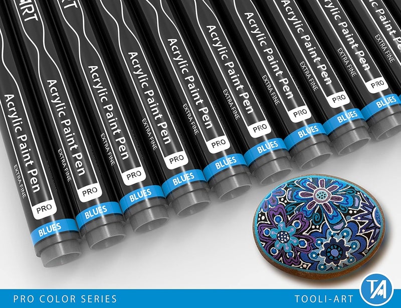 TOOLI-ART Acrylic Paint Pens Blue & Purple Tones 22 Assorted Pro Color Series Markers Set 0.7mm Extra Fine Tip for Rock Painting, Glass, Mugs, Wood, Metal, Canvas, Projects, Non Toxic, Waterbased, Quick Drying - Image 5
