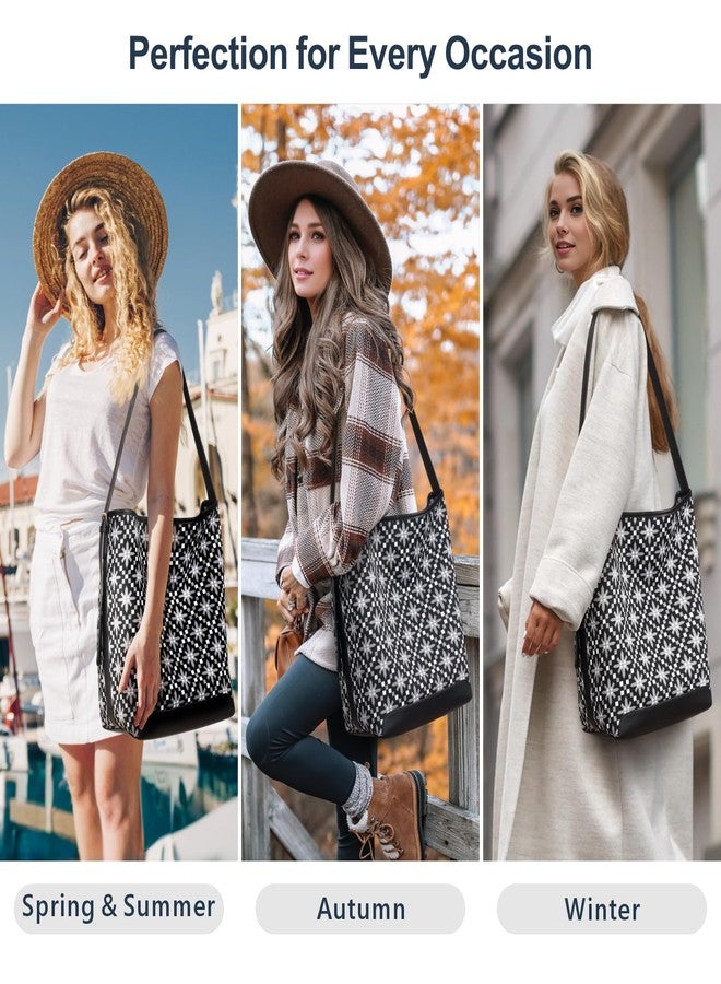 PACKISM Shoulder Bag for Women - Snowflake Pattern Fashion Women Hobo Bag, Large Capacity Boho Bags for Travel Everyday Use Shopping, as Gift for Mother Teacher Friend (Black, Large) - Image 5
