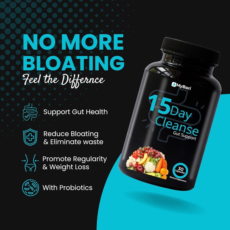 Mybari 15 Day Cleanse  Gut and Colon Support  Advanced Gut Cleanse Detox for Women  Men with Senna Cascara Sagrada  Psyllium Husk  NonGMO  Made in USA  30 Capsules - Image 4