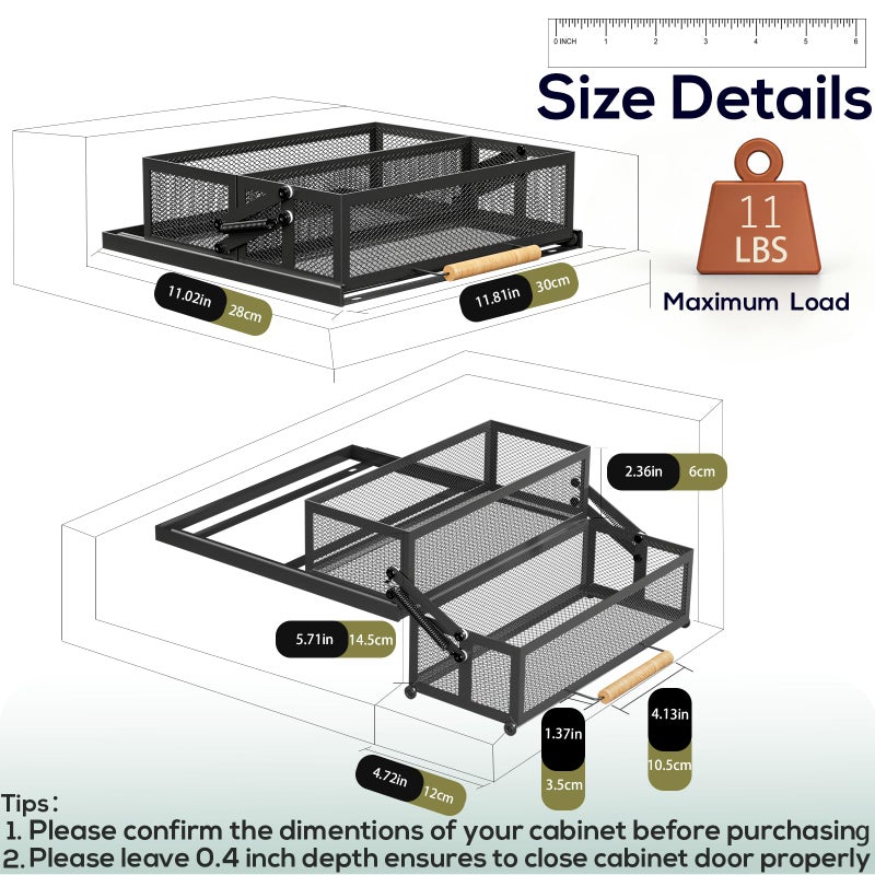HOUSE AGAIN 2 Tier Pull Out&Down Cabinet Organizer, Drop Down Spice Rack Shelf Easy Reach for Upper Kitchen Cabinet, Slide Out Storage Basket Drawer with Handle for Pantry/Cupboard/Office, 2 Fix Mode - Image 2