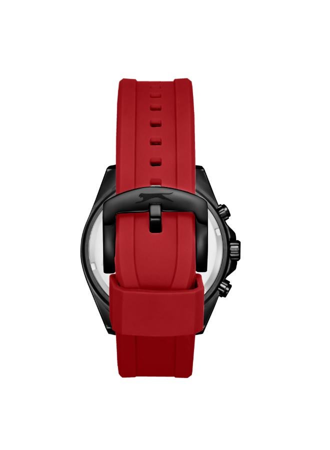 سلازنجر ساعة سلازينجر رجالي بقرص فولاذي أحمر وأسود وسوار سيليكون - Image 4