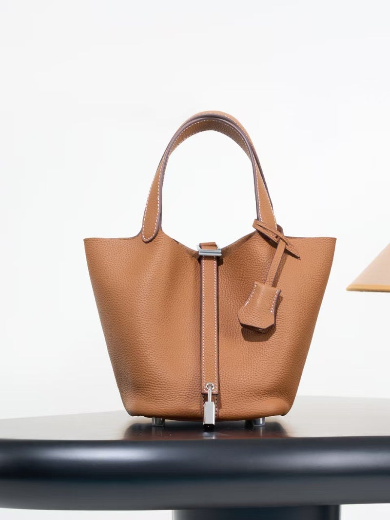 Manufacturer Togo Cowhide Leather Basket Bag For Women, First Layer Lychee Pattern, Fashionable And Versatile, Large Capacity Tote Bucket Bag - Image 2