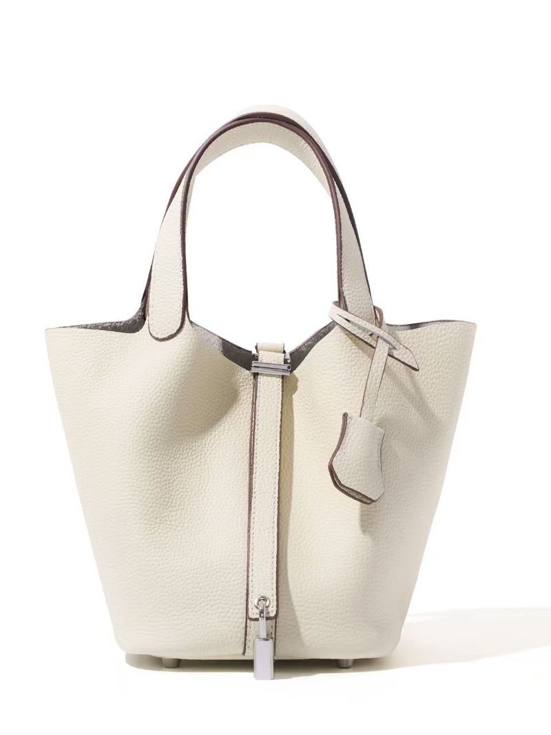 Manufacturer Togo Cowhide Leather Basket Bag For Women, First Layer Lychee Pattern, Fashionable And Versatile, Large Capacity Tote Bucket Bag - Image 4