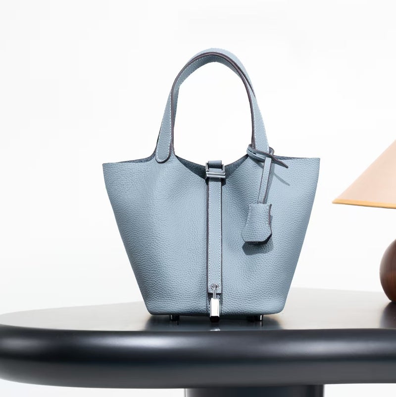 Manufacturer Togo Cowhide Leather Basket Bag For Women, First Layer Lychee Pattern, Fashionable And Versatile, Large Capacity Tote Bucket Bag - Image 1