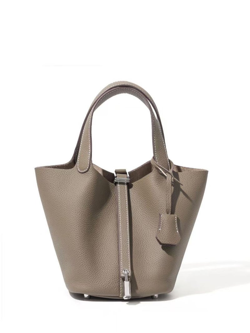 Manufacturer Togo Cowhide Leather Basket Bag For Women, First Layer Lychee Pattern, Fashionable And Versatile, Large Capacity Tote Bucket Bag - Image 5