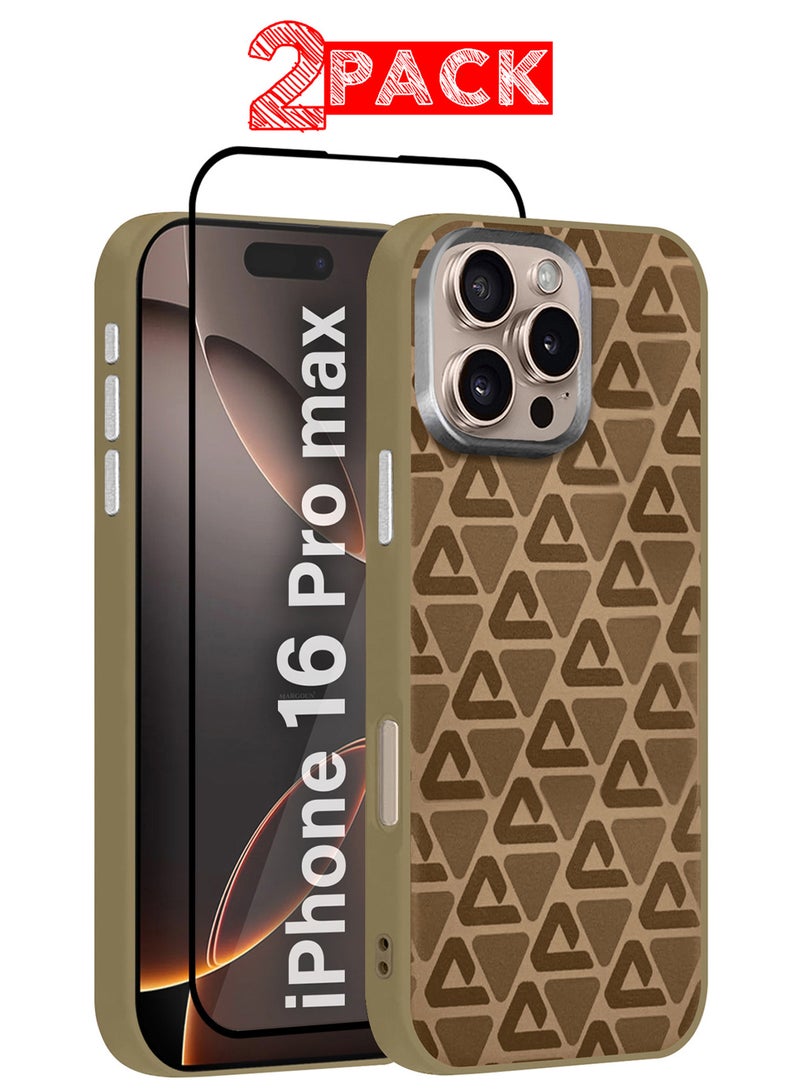 CATANES iPhone 16 Pro Max 2Packs Case Cover Carbon Fiber Pattern Phone Case Slim Shockproof Back Cover with 3D Screen Protector - Geometric Pattern - Image 1