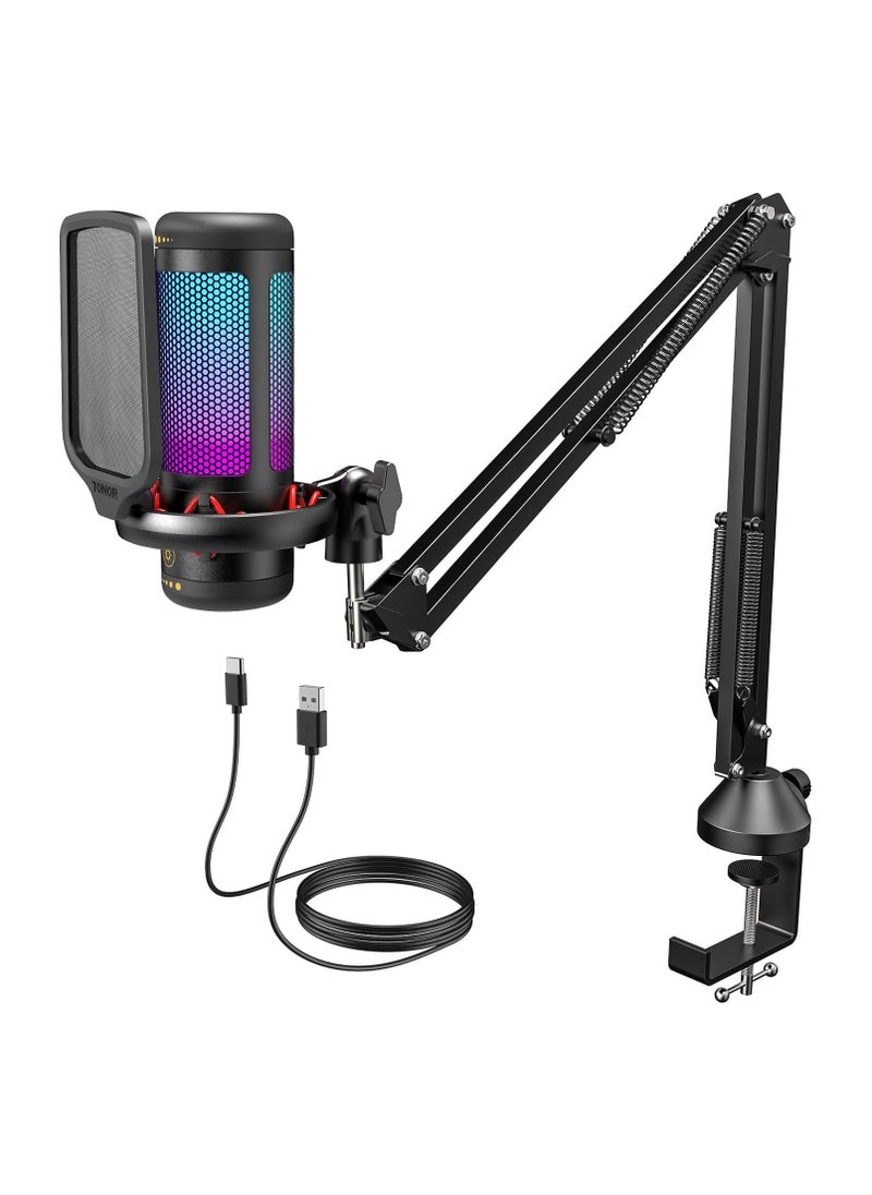 TONOR - Micro PC Gaming RGB, USB Microphone Condenser Professional Mic With Arm Support For Streaming, Recording, YouTube Discord Gaming, Voice-Over For Computer Laptop Mac TC310+ - Image 1