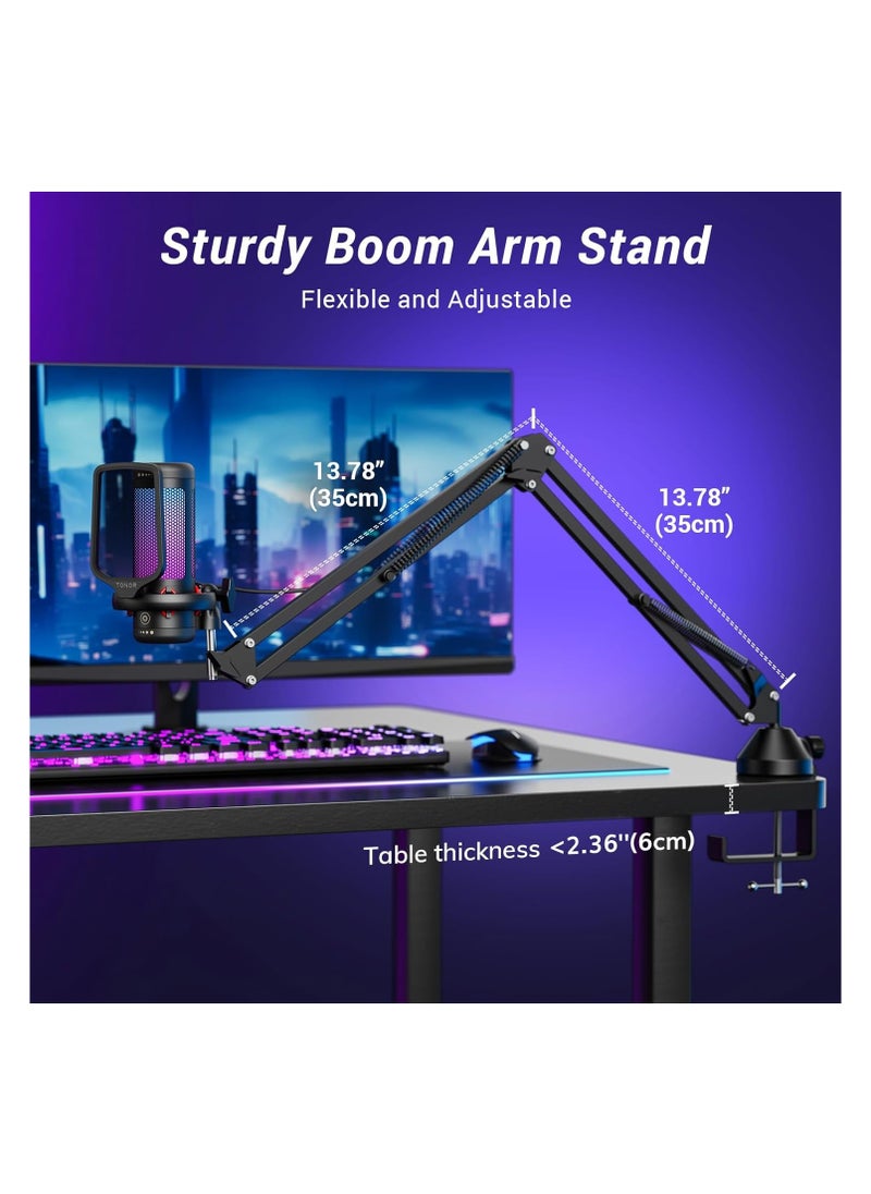 TONOR - Micro PC Gaming RGB, USB Microphone Condenser Professional Mic With Arm Support For Streaming, Recording, YouTube Discord Gaming, Voice-Over For Computer Laptop Mac TC310+ - Image 1