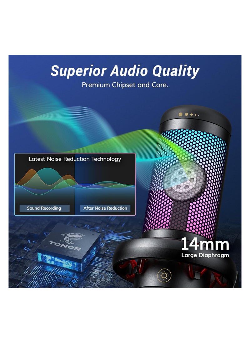 TONOR - Micro PC Gaming RGB, USB Microphone Condenser Professional Mic With Arm Support For Streaming, Recording, YouTube Discord Gaming, Voice-Over For Computer Laptop Mac TC310+ - Image 1