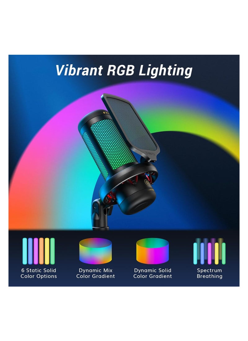 TONOR - Micro PC Gaming RGB, USB Microphone Condenser Professional Mic With Arm Support For Streaming, Recording, YouTube Discord Gaming, Voice-Over For Computer Laptop Mac TC310+ - Image 1