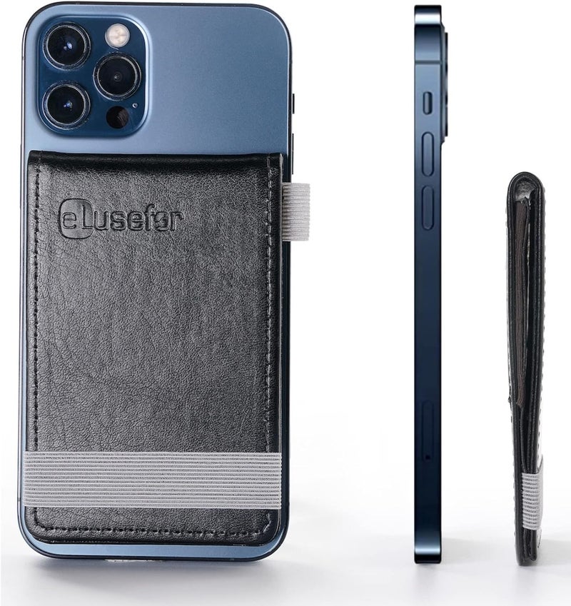 eLusefor Stick-On Phone Wallet & Card Holder for Back of iPhone or Android Case - Black - Image 1