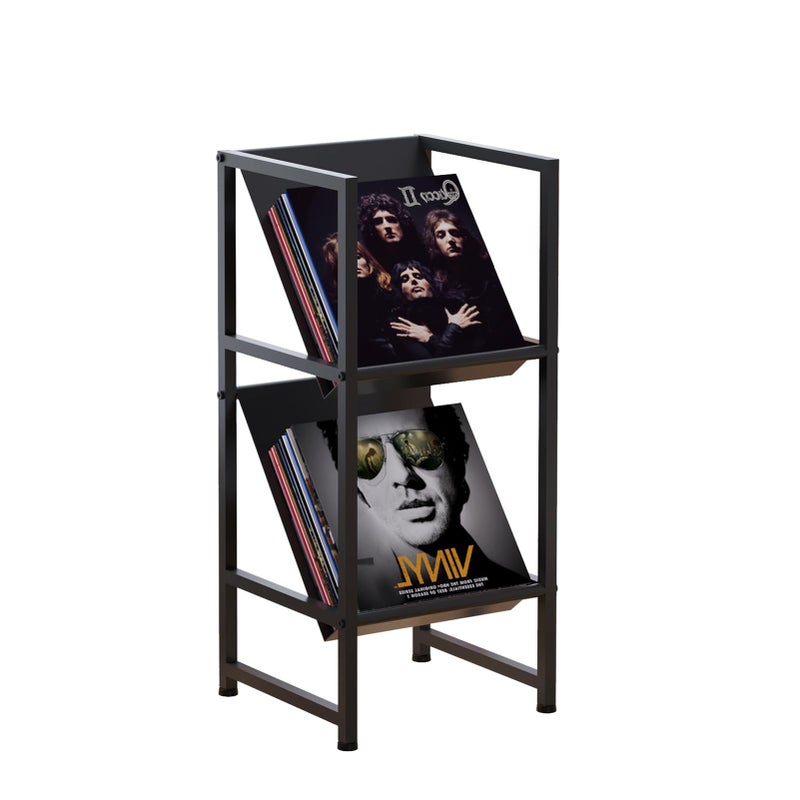 VonDream Conceptual Design Vinyl Record Storage 2 Tier Black Metal Record Holder Stylish Storage Solution for Your Collection