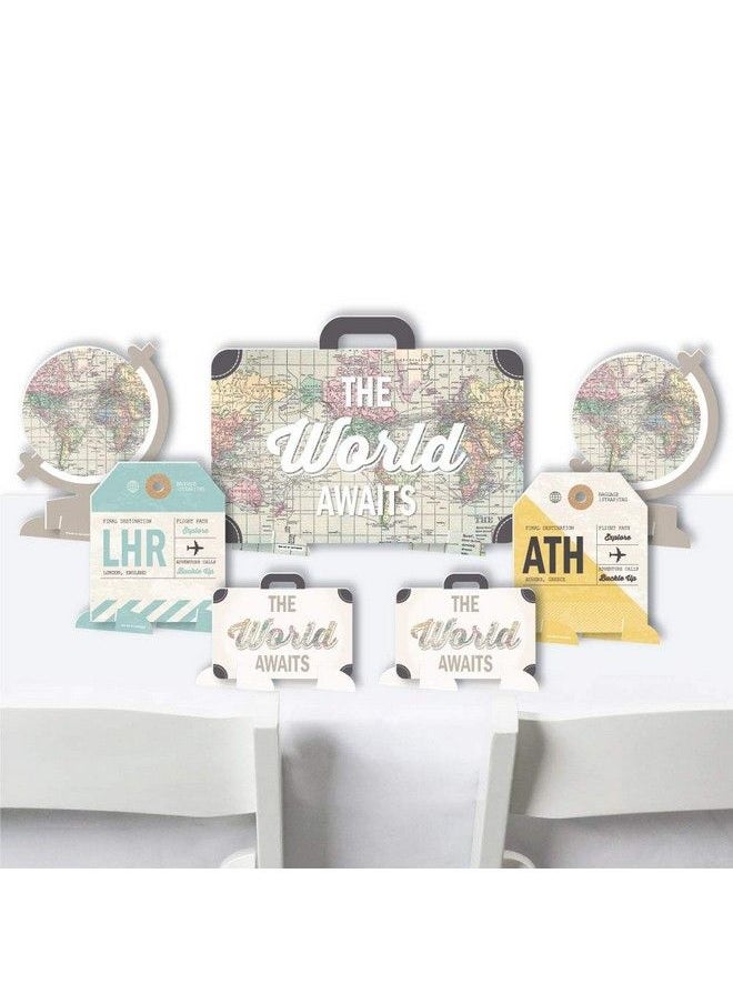 Big Dot of Happiness World Awaits Travel Themed Party Centerpiece Table Decorations Tabletop Standups 7 Pieces  - Image 1