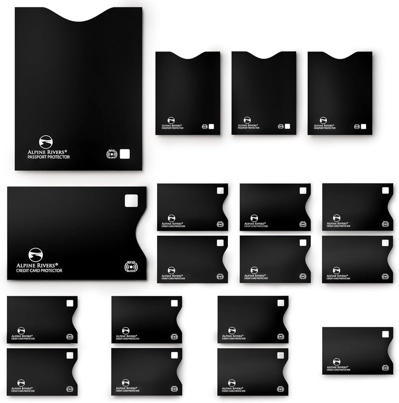 Alpine Rivers RFID Blocking Credit Card Sleeves 18-Piece Set – 14 Color-Coded Card Protectors with 4 Passport Holders – Slim Water-Resistant Anti-Theft Protection for Travel - Image 1