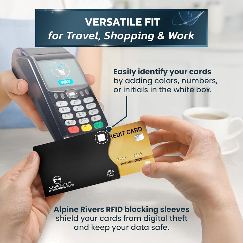 Alpine Rivers RFID Blocking Credit Card Sleeves 18-Piece Set – 14 Color-Coded Card Protectors with 4 Passport Holders – Slim Water-Resistant Anti-Theft Protection for Travel - Image 2