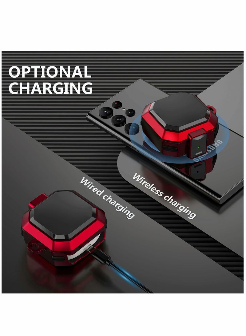 SOLARAE Armor Case Cover for Samsung Galaxy Buds Pro, Galaxy Buds Live, Galaxy Buds 2 Case Cover with Security Lock, Hard Rugged PC Shockproof Case Cover with Keychain/Straps -red - Image 4