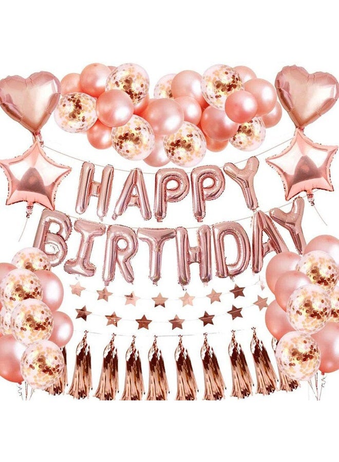 Bukela Birthday Decorations Party Decorations Rose Gold Balloons Set, Party Supply with Metallic Tinsel Champagne Banner (46 PCS) - Image 1
