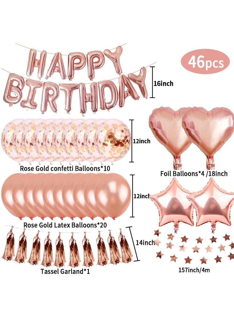 Bukela Birthday Decorations Party Decorations Rose Gold Balloons Set, Party Supply with Metallic Tinsel Champagne Banner (46 PCS) - Image 5