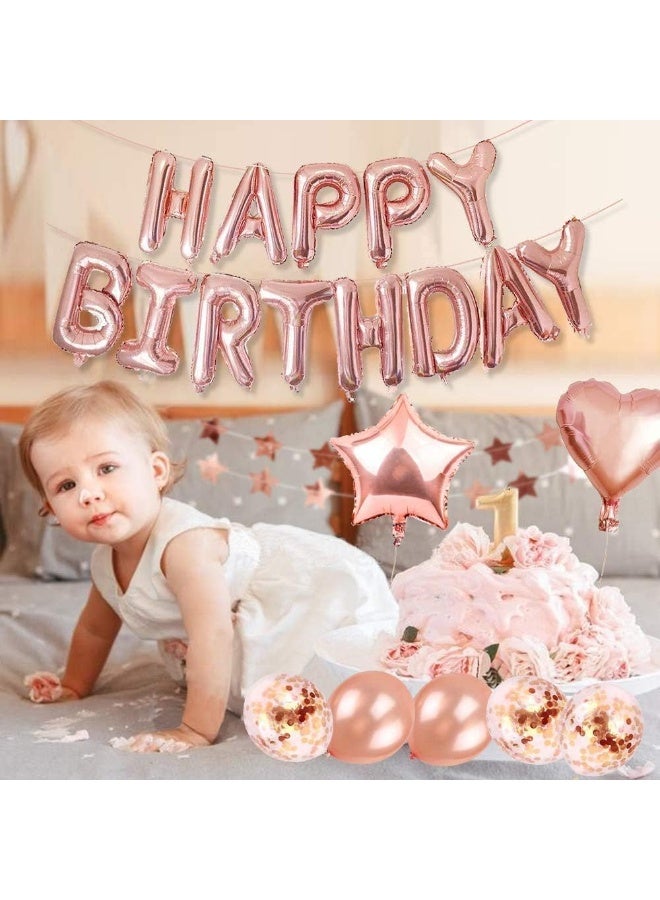 Bukela Birthday Decorations Party Decorations Rose Gold Balloons Set, Party Supply with Metallic Tinsel Champagne Banner (46 PCS) - Image 4
