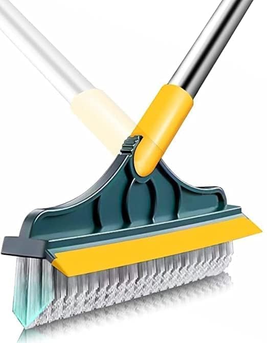 ASHGUJ 2 in 1 Floor Scrub Brush with Wiper | Long Handle Bathroom Cleaner | Rotating Brush for Tiles, Kitchen, and Home  - Image 1