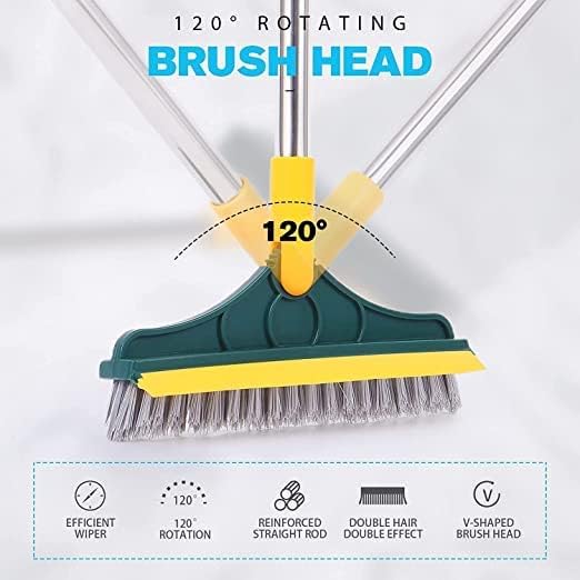 ASHGUJ 2 in 1 Floor Scrub Brush with Wiper | Long Handle Bathroom Cleaner | Rotating Brush for Tiles, Kitchen, and Home  - Image 3