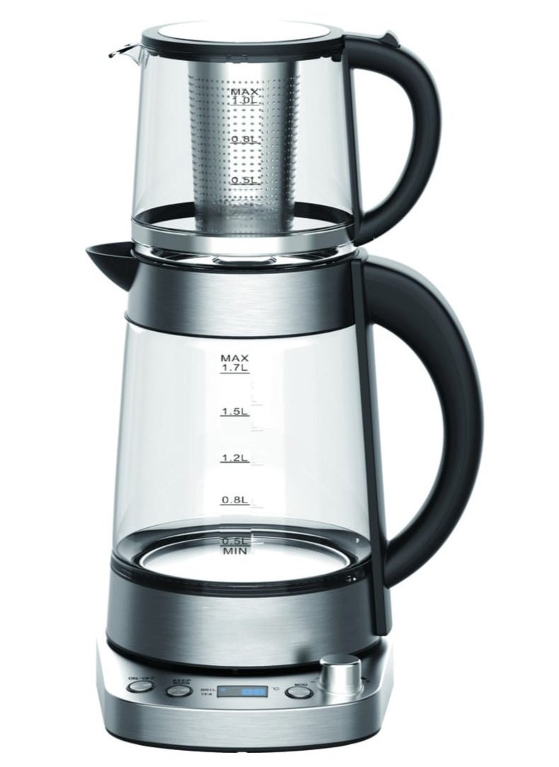 Generic - 2-in-1 Tea Maker Kettle with Digital Display 1.7L, Adjustable Temperature Control, Keep Warm Function, UK Strix Controller, German Borosilicate Glass, Stainless Steel, 1.7L Transparent Electric Kettle for Tea & Hot Water - Image 1