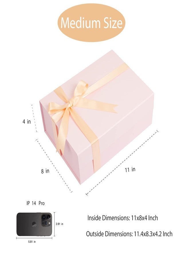 CHARMGIFTBOX Pink Gift Box, 11x8x4 Inches Large Gift Boxes with Magnetic Closure Lid, Card/Ribbon for Birthday Party, Holiday, Mother's Day, Bridesmaid Proposal, Bridal Gifts, Weddings - Image 2