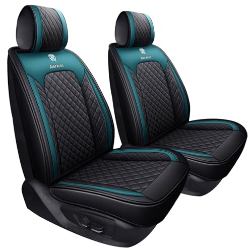 Aierxuan Front Seat Covers for Cars Leather Waterproof Cushions Universal Fit for Honda Accord Civic Toyota Corolla Highlander Ford Focus Fiesta Fusion Escape Nissan (2 PCS Front, Black-Green) - Image 1