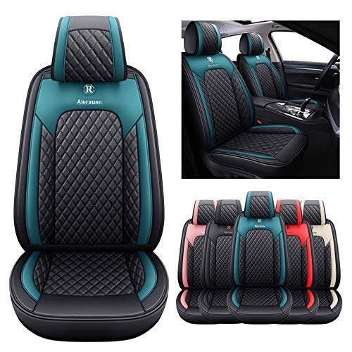 Aierxuan Front Seat Covers for Cars Leather Waterproof Cushions Universal Fit for Honda Accord Civic Toyota Corolla Highlander Ford Focus Fiesta Fusion Escape Nissan (2 PCS Front, Black-Green) - Image 2