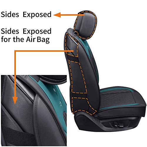 Aierxuan Front Seat Covers for Cars Leather Waterproof Cushions Universal Fit for Honda Accord Civic Toyota Corolla Highlander Ford Focus Fiesta Fusion Escape Nissan (2 PCS Front, Black-Green) - Image 4