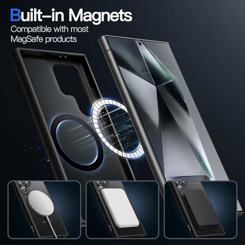 JETech Magnetic Case for Samsung Galaxy S24 Ultra 5G, Compatible with MagSafe, Translucent Matte Back Shockproof Phone Cover (Black) - Image 3