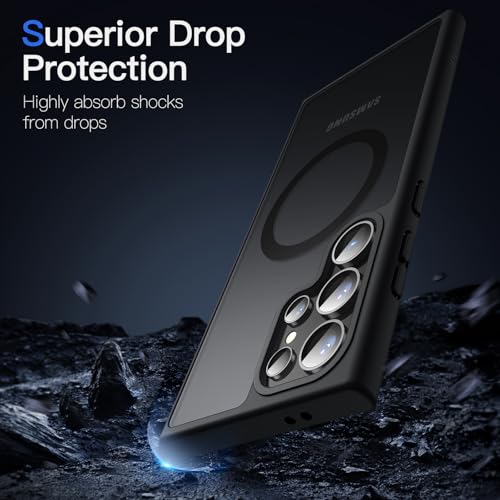 JETech Magnetic Case for Samsung Galaxy S24 Ultra 5G, Compatible with MagSafe, Translucent Matte Back Shockproof Phone Cover (Black) - Image 5