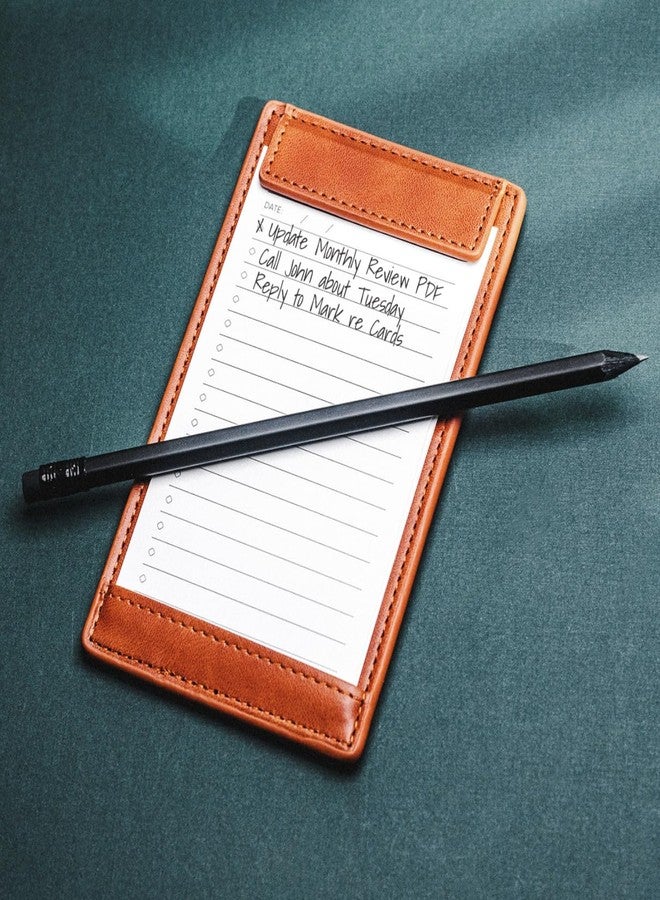 Notsu Note Card Holder | Minimalist 3x5 Inch Index Card Holder Handheld Case in Premium Brown Vegan Leather with 25 To Do List Notecards - Image 3